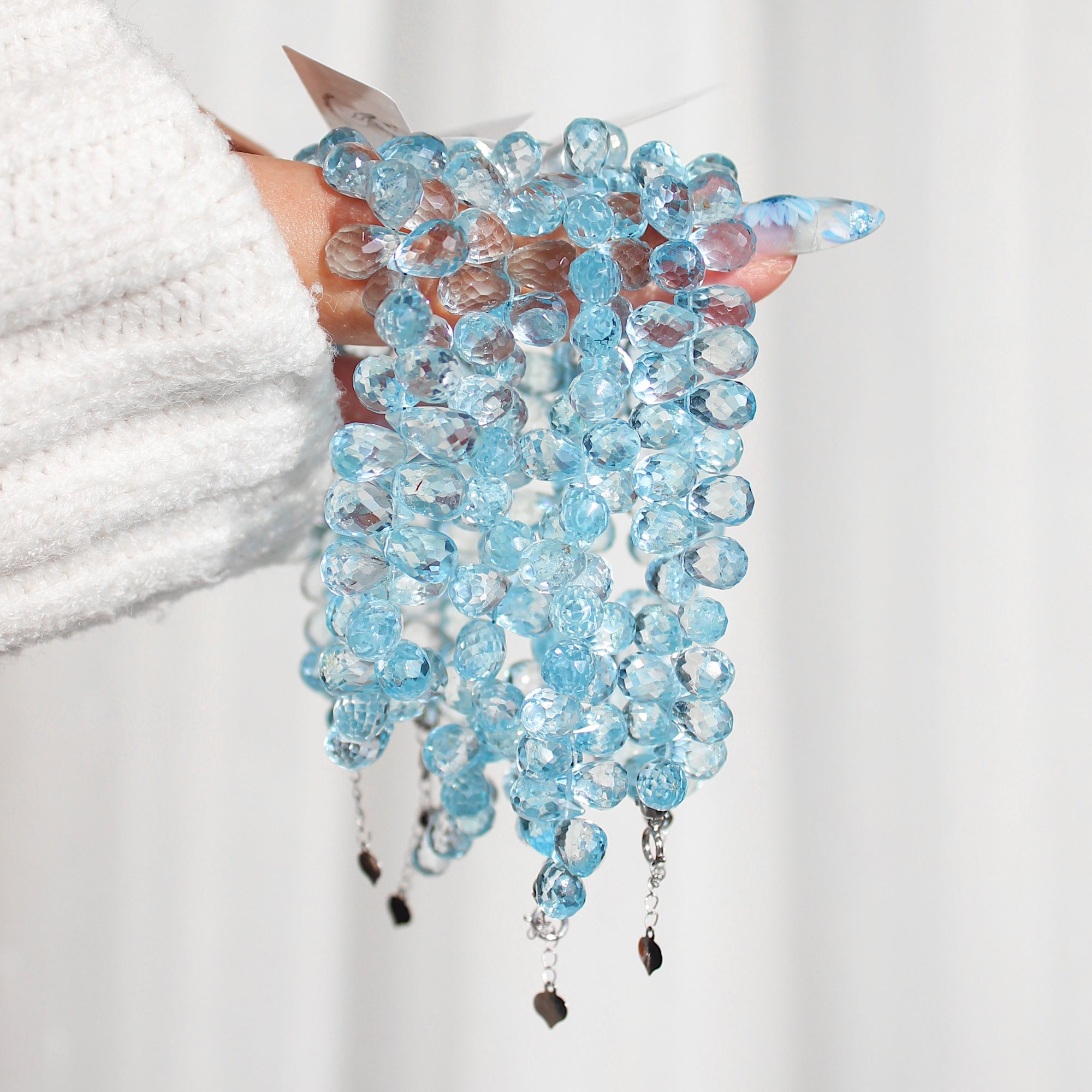 Gem Grade Swiss Blue Topaz Briolette Bracelet