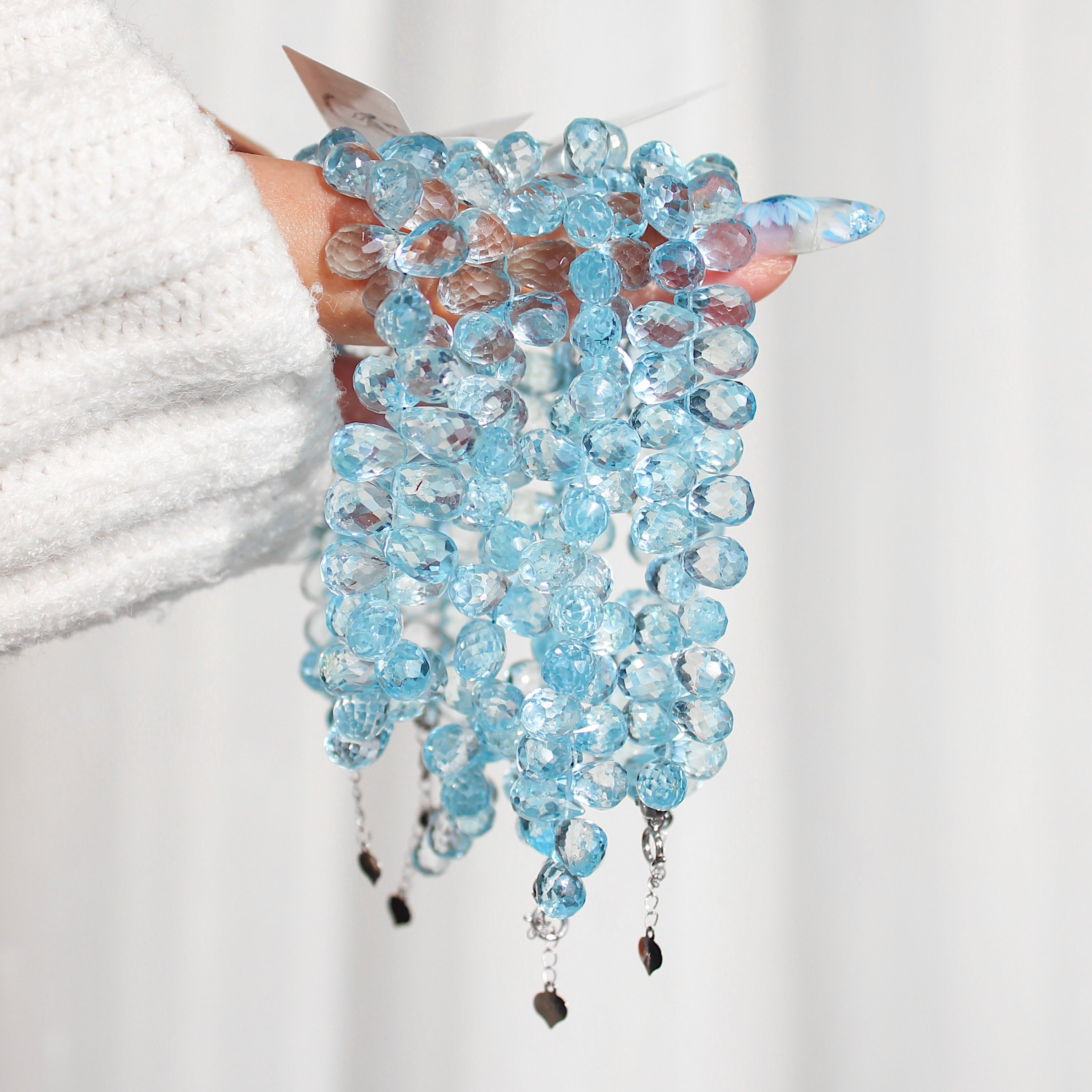 Gem Grade Swiss Blue Topaz Briolette Bracelet