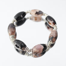 Load image into Gallery viewer, Wednesday Addams (Black Flower Agate Barrel) Bracelet

