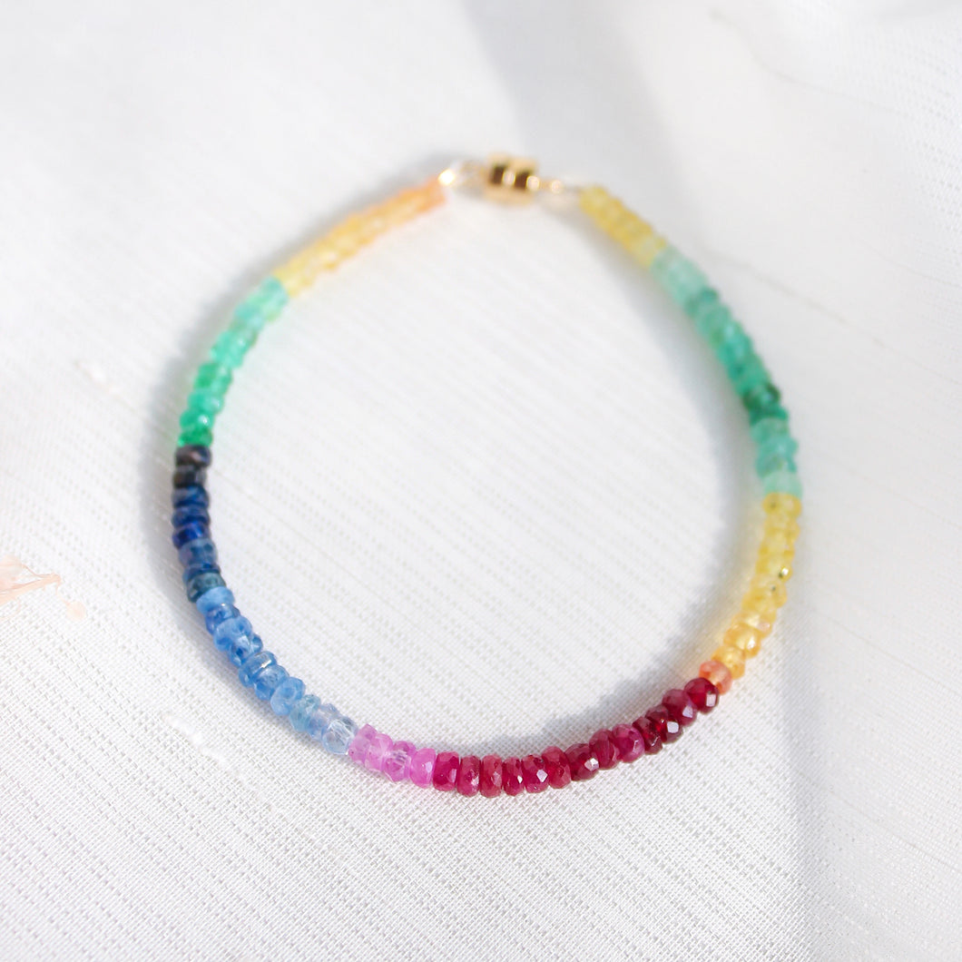 Rainbow Sapphire Faceted Abacus Magnetic Clasp Bracelet