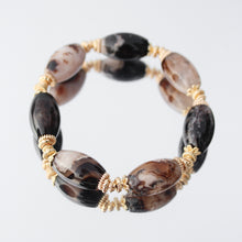 Load image into Gallery viewer, Wednesday Addams (Black Flower Agate Barrel) Bracelet
