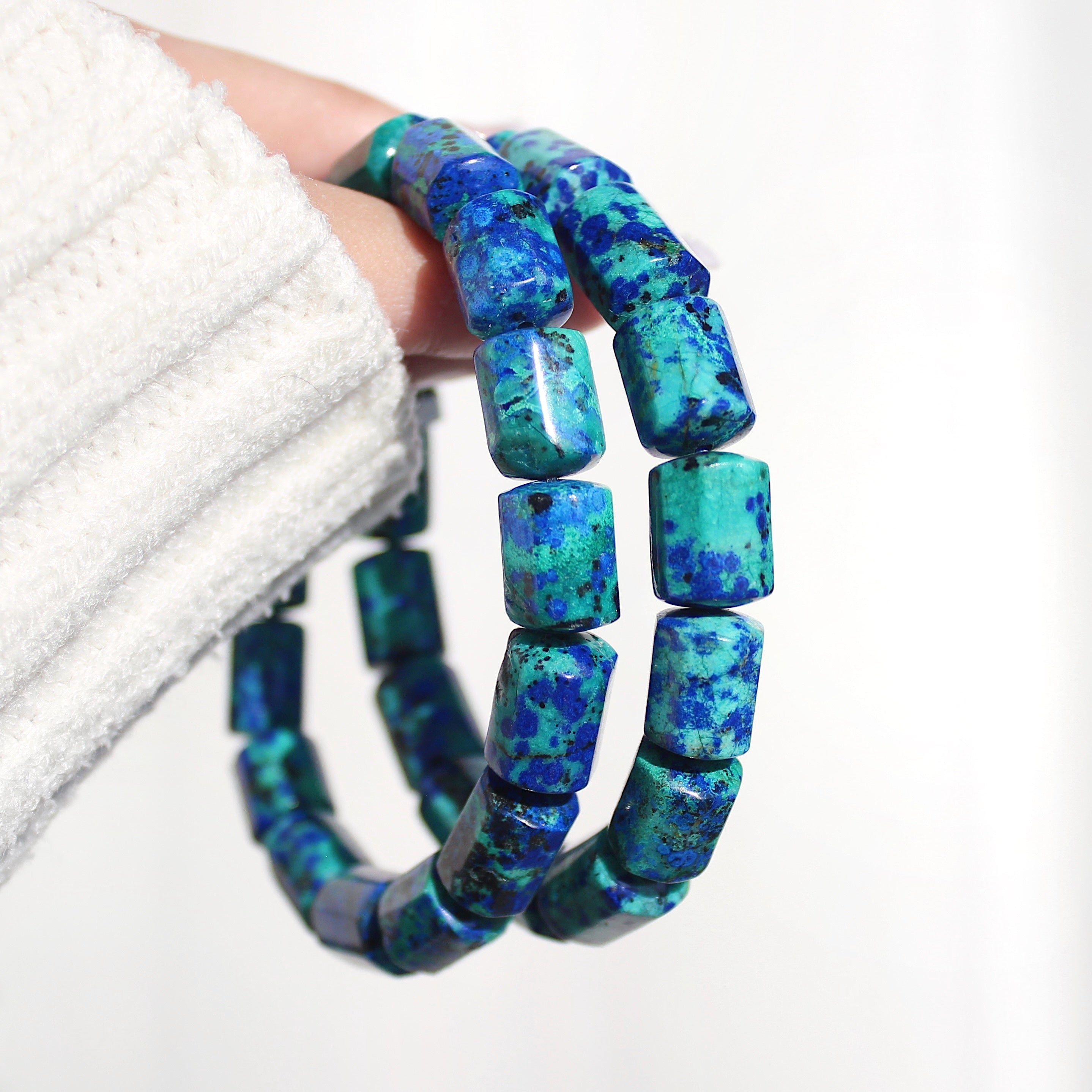 Extra Premium Azurite Chrysocolla Barrel Bracelet