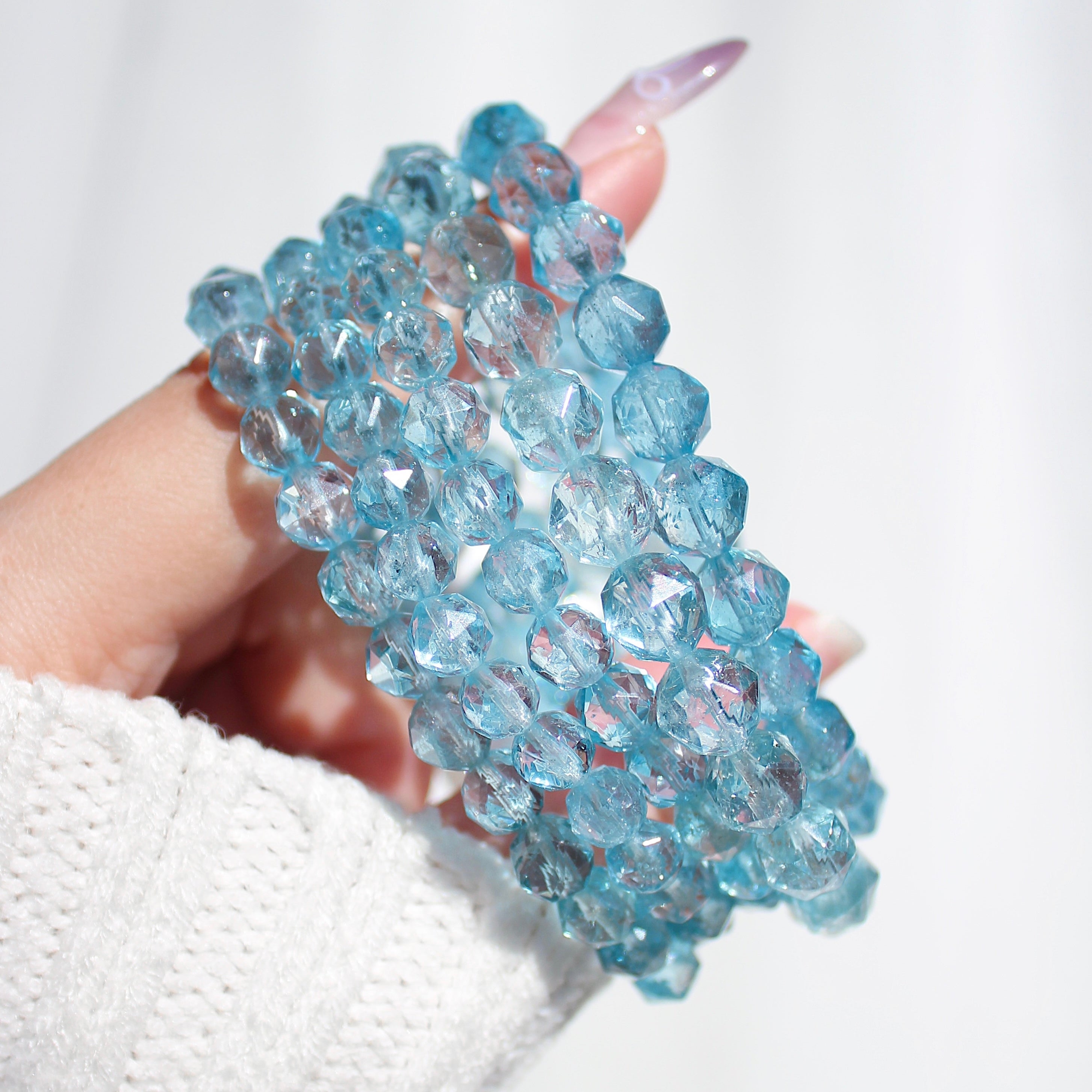 Extra Premium Diamond Cut Faceted Blue Topaz Bracelet