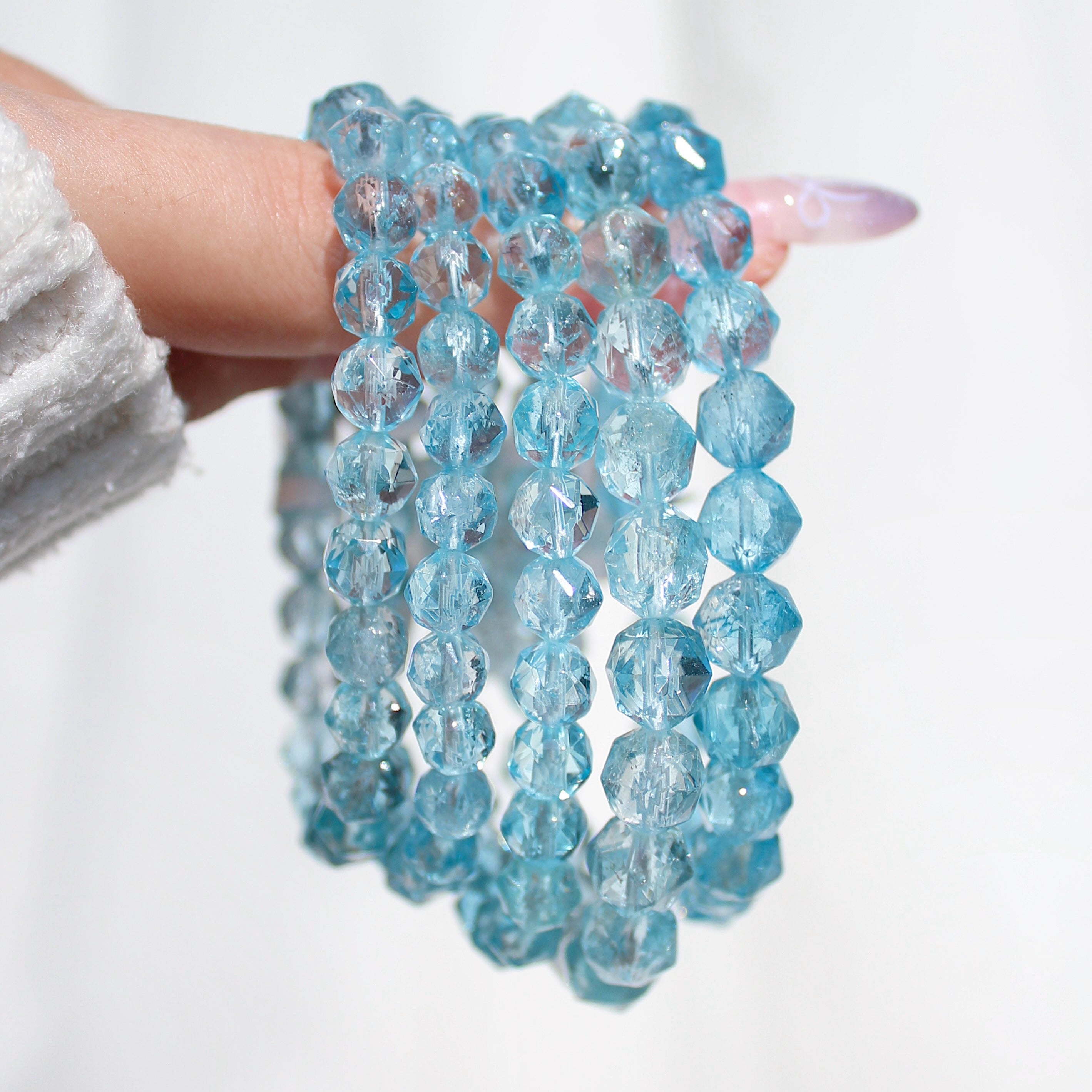 Extra Premium Diamond Cut Faceted Blue Topaz Bracelet