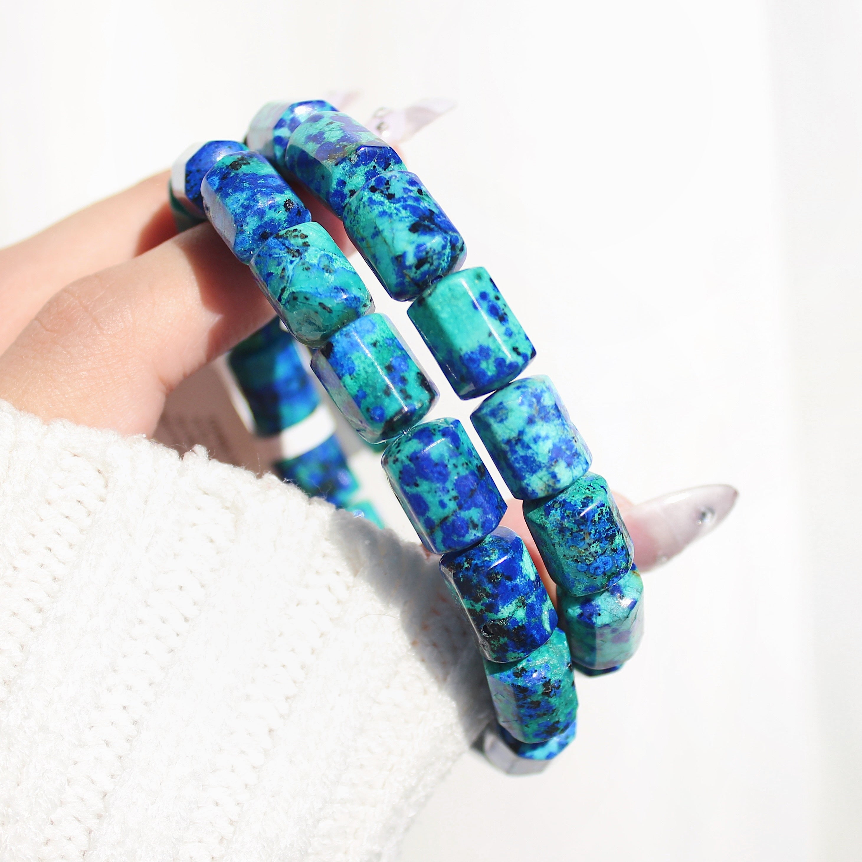 Extra Premium Azurite Chrysocolla Barrel Bracelet