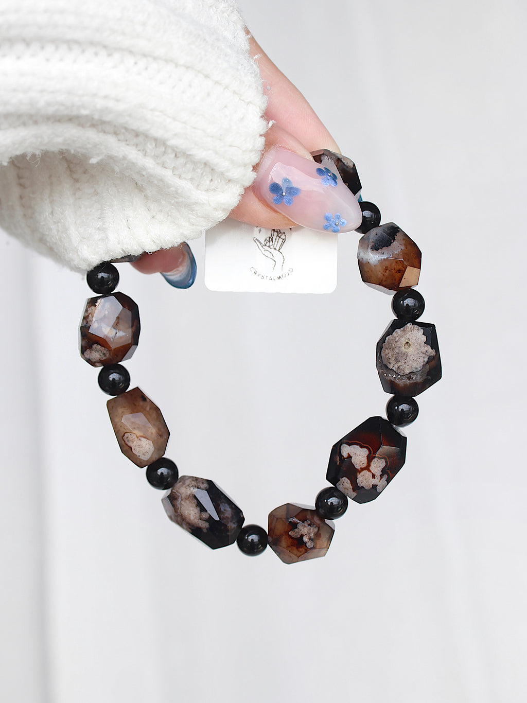 Black Flower Agate Freeform Bracelet