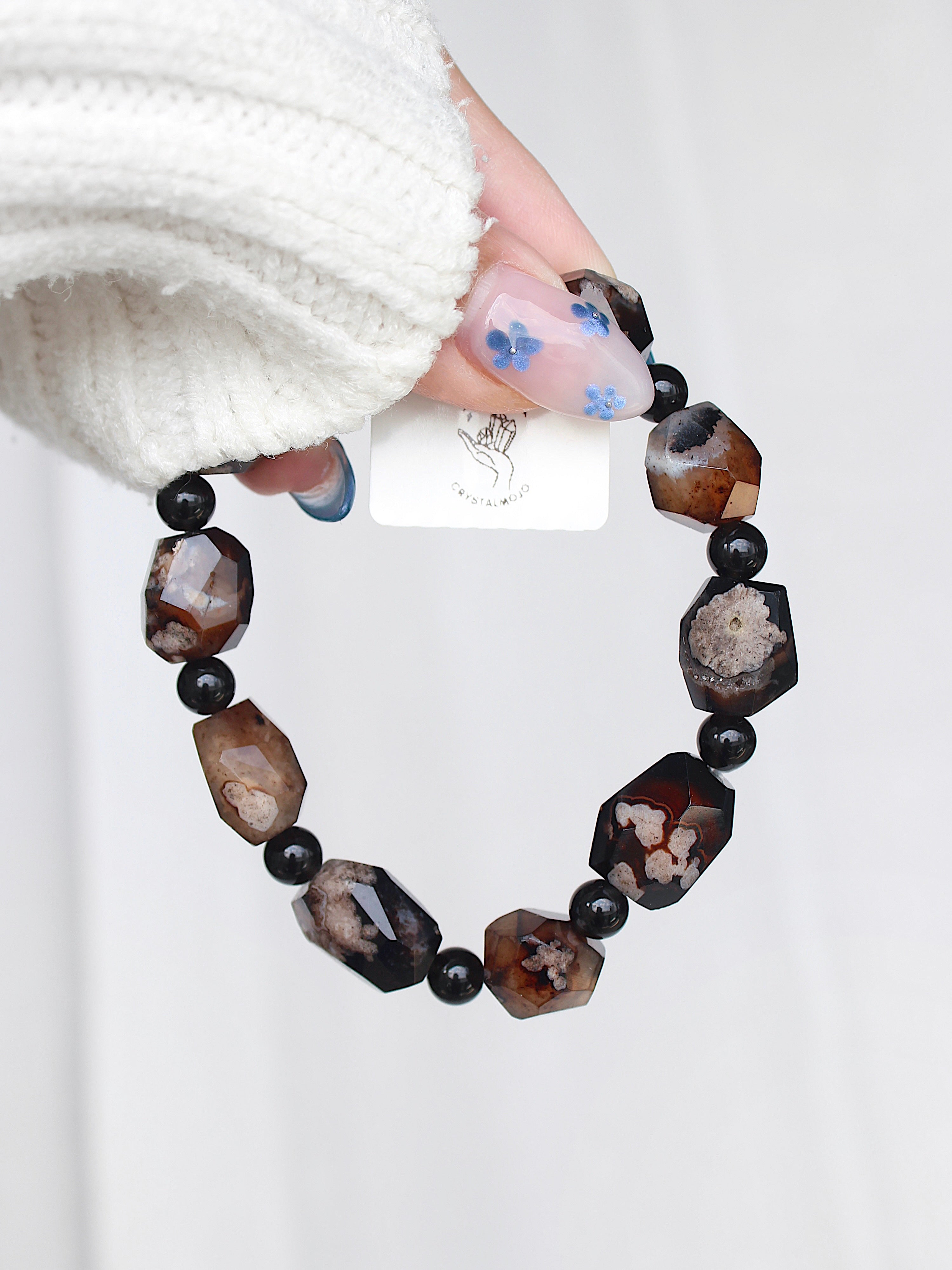 Black Flower Agate Freeform Bracelet