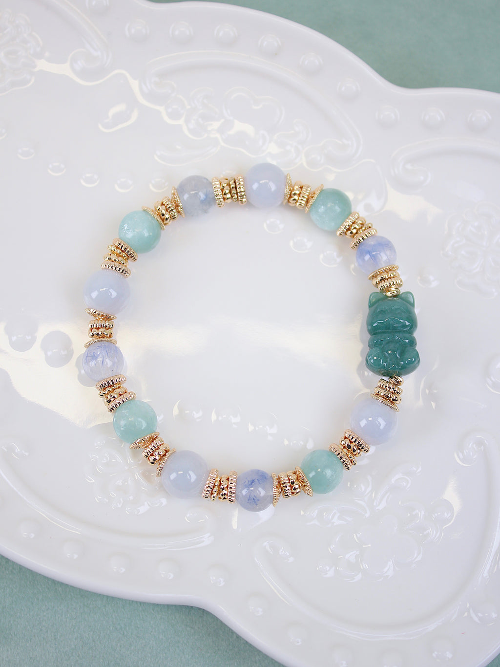 Grade A Burmese Jadeite Fortune Cat Bead