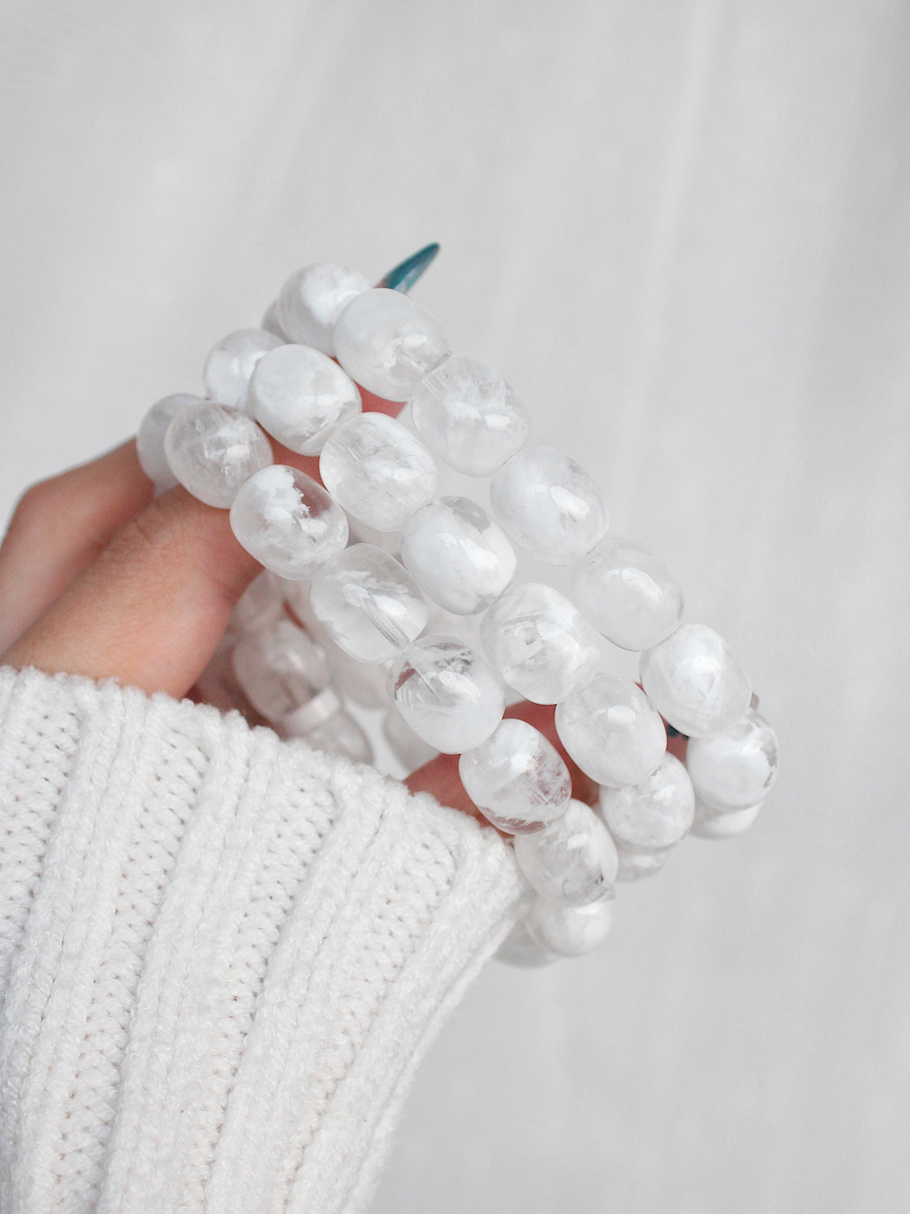 Collector's Snow Phantom Quartz Barrel Bracelet
