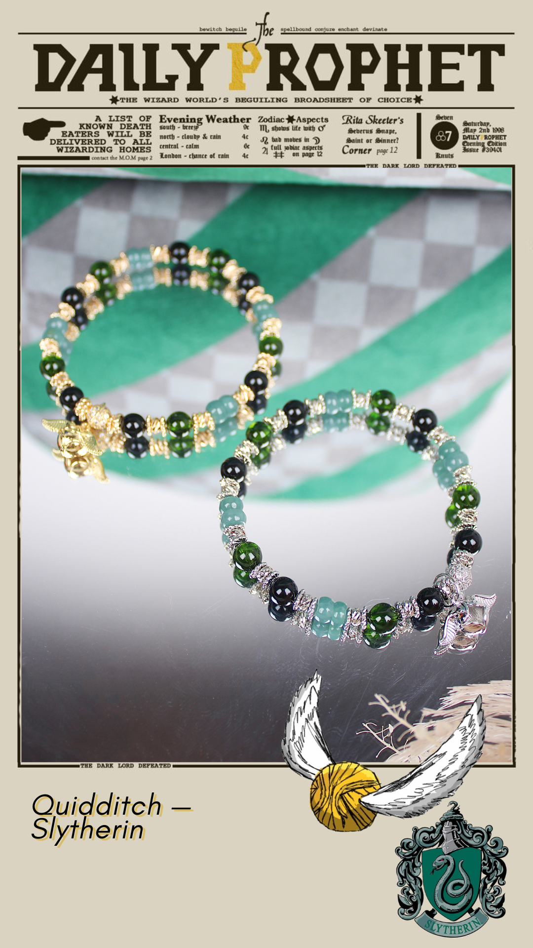 Slytherin Quidditch Stacker Bracelet