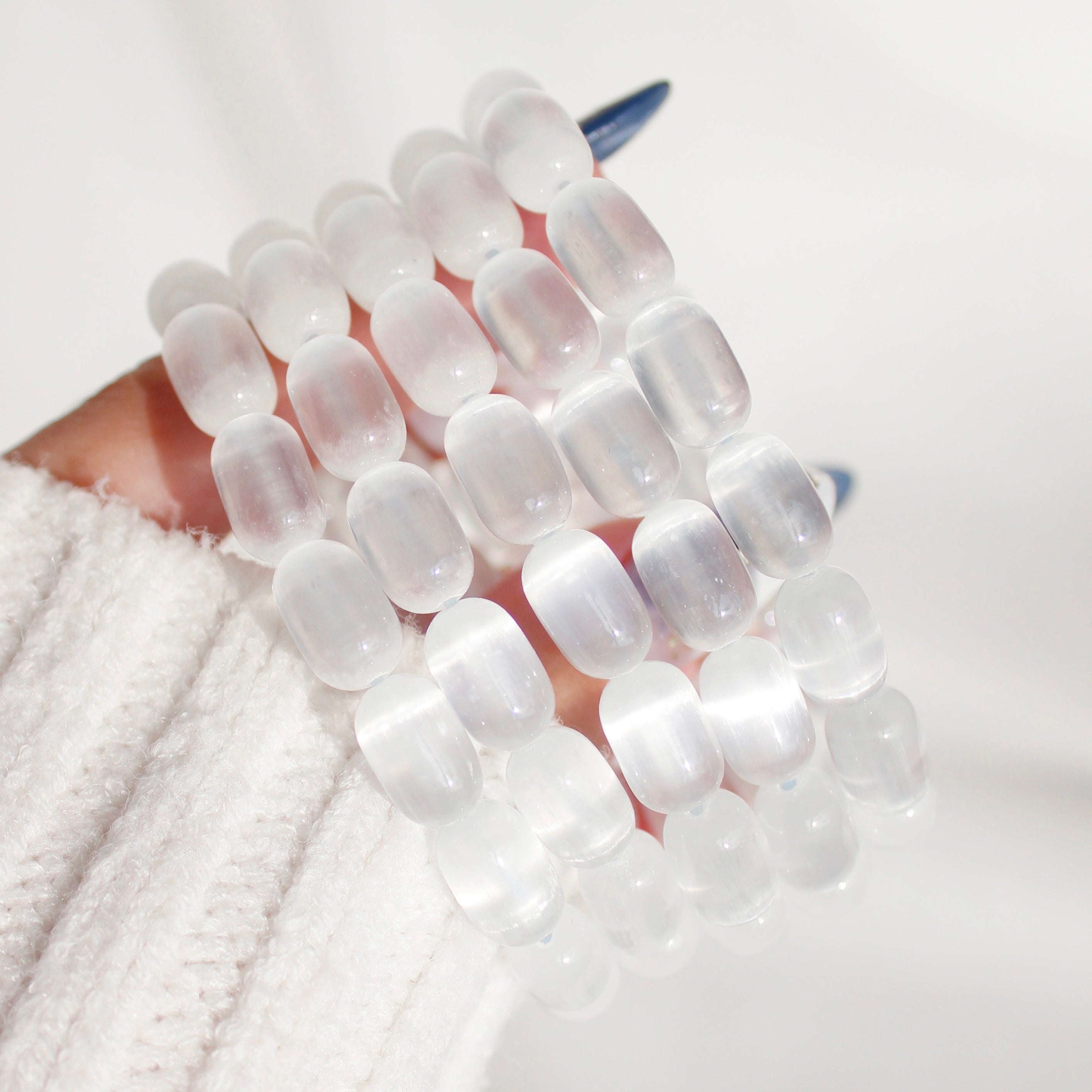 Selenite Satin Spar Barrel Bracelet