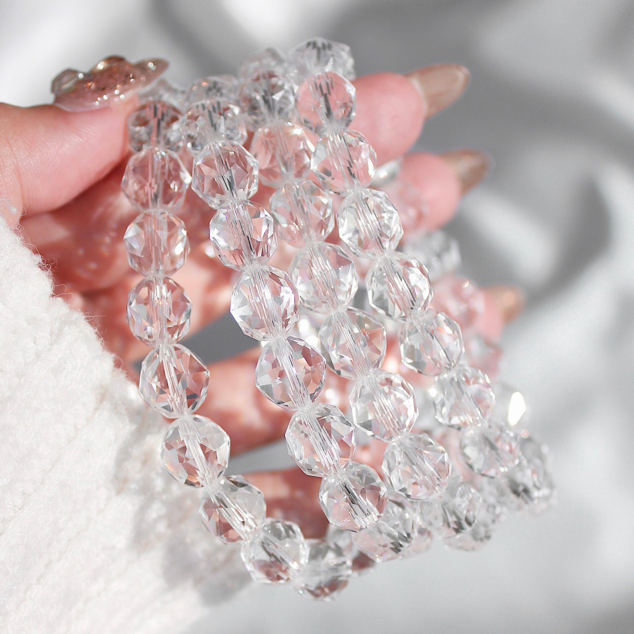Premium Diamond Cut Faceted Clear Quartz Bracelet