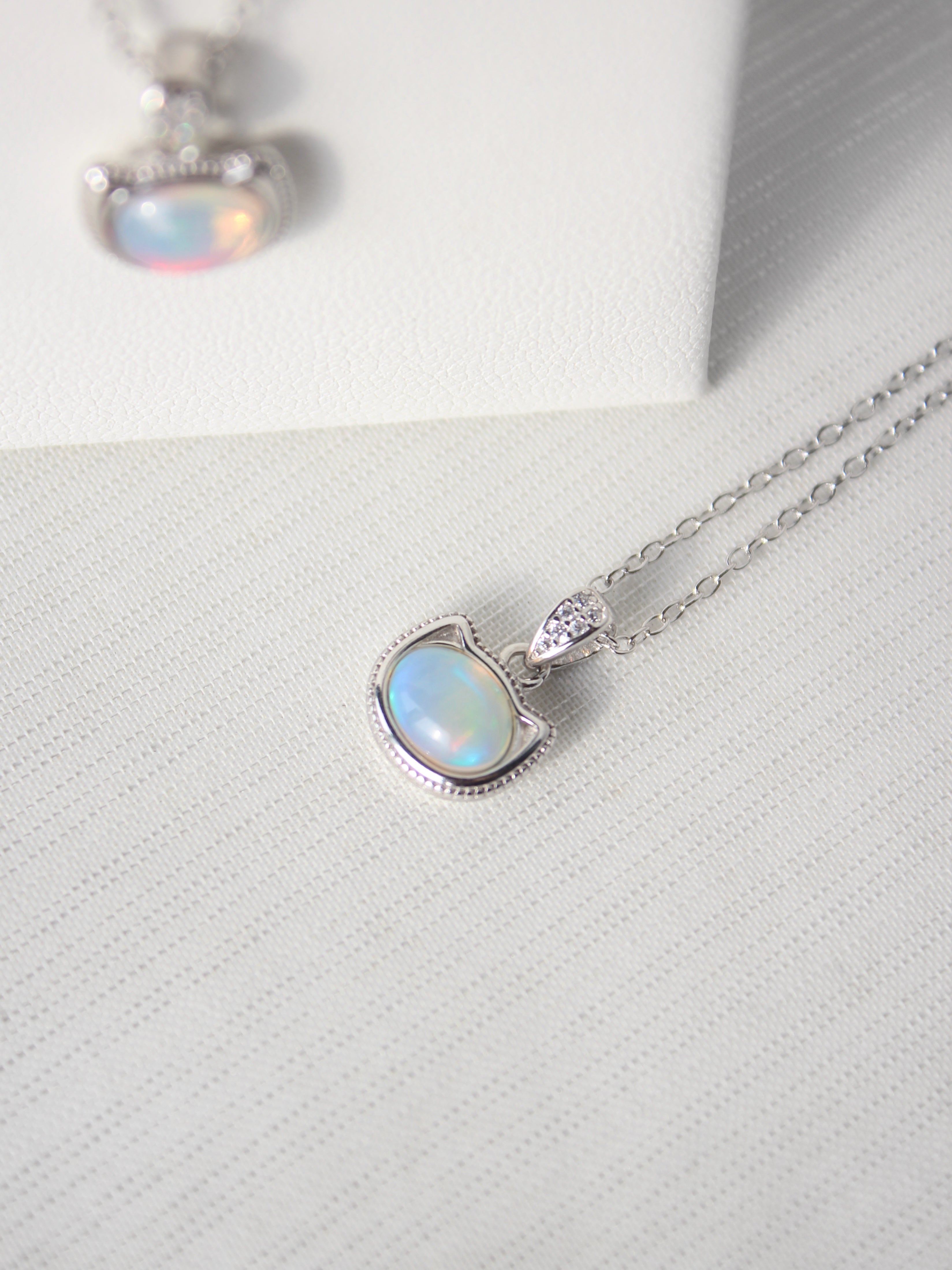 Ethiopian Opal Cat Head Necklace