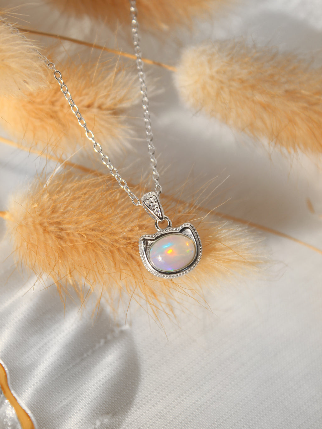 Ethiopian Opal Cat Head Necklace