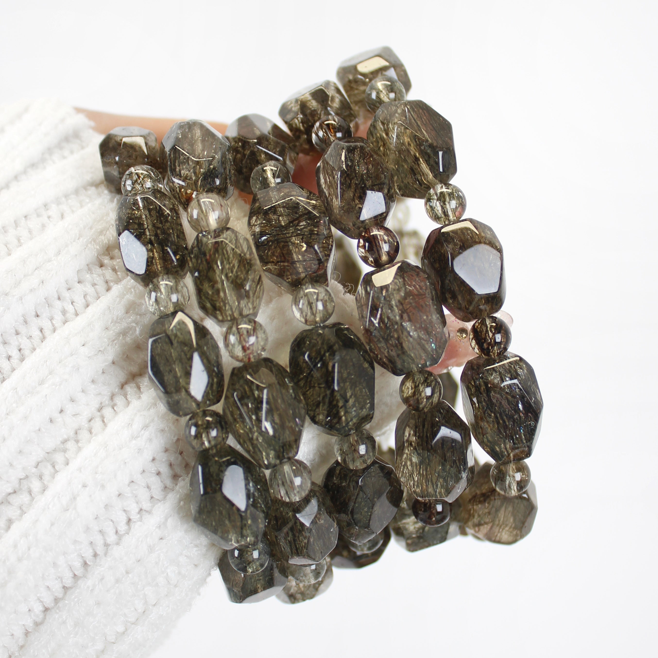 Collector's Green Tourmalinated Quartz Freeform Bracelet