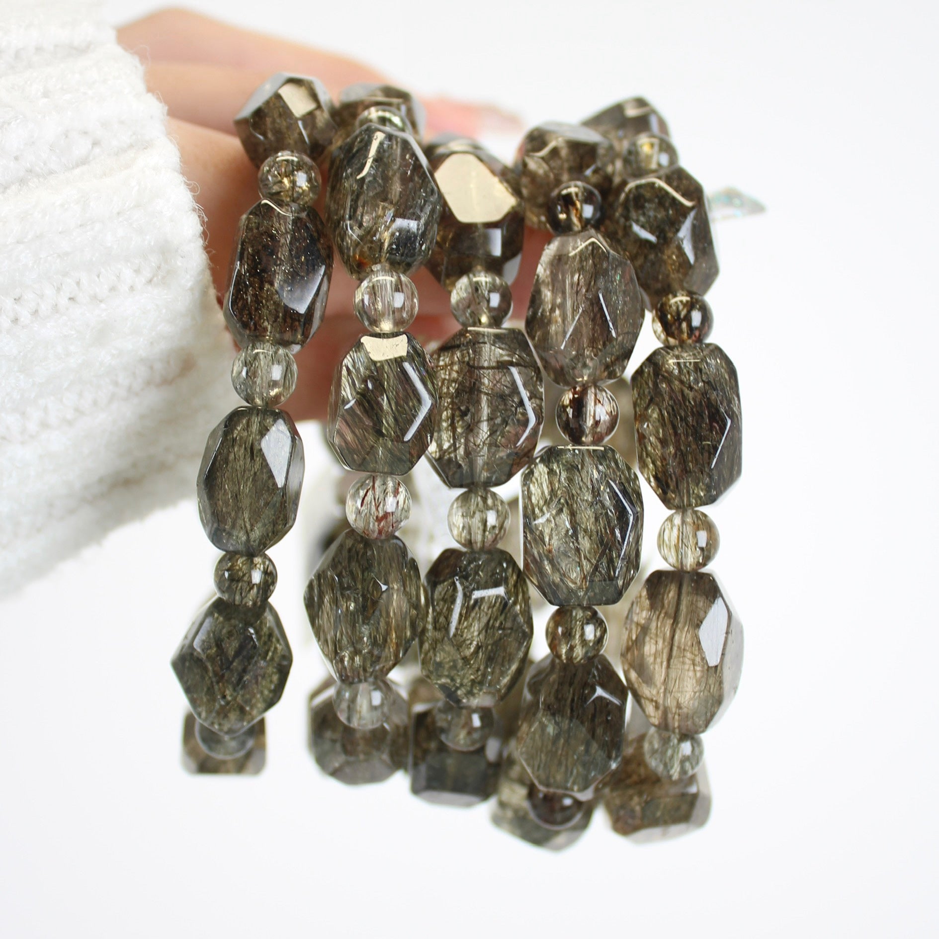 Collector's Green Tourmalinated Quartz Freeform Bracelet