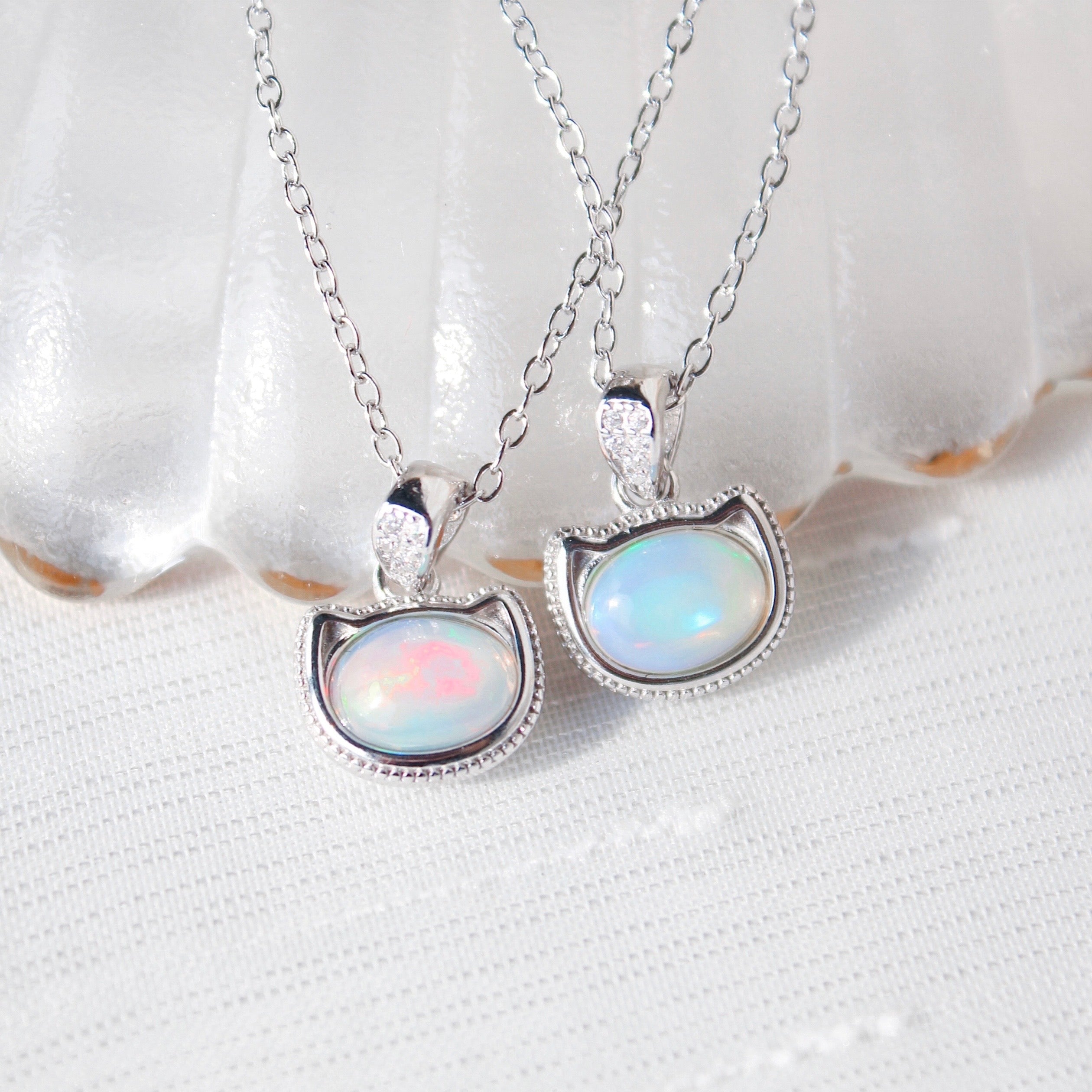 Ethiopian Opal Cat Head Necklace