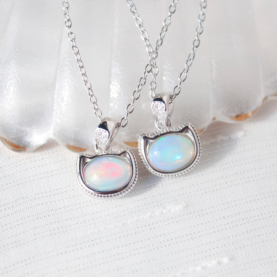 Ethiopian Opal Cat Head Necklace