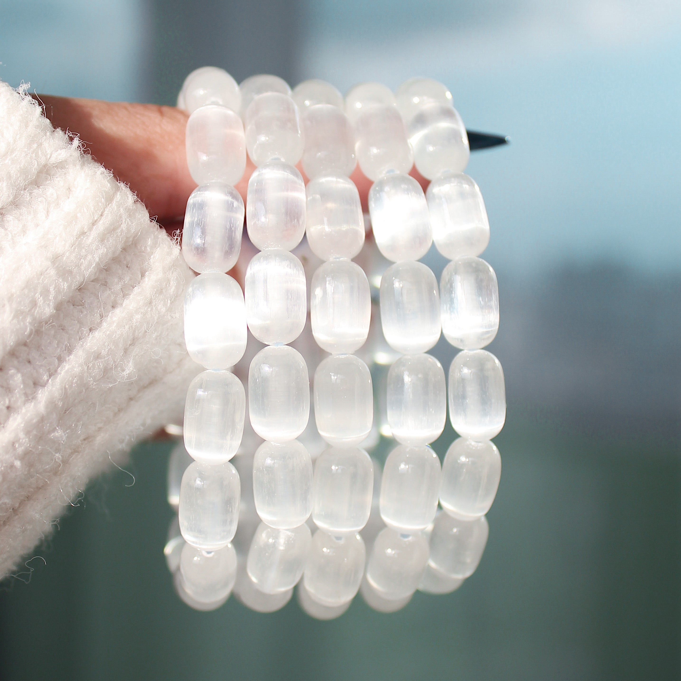 Selenite Satin Spar Barrel Bracelet