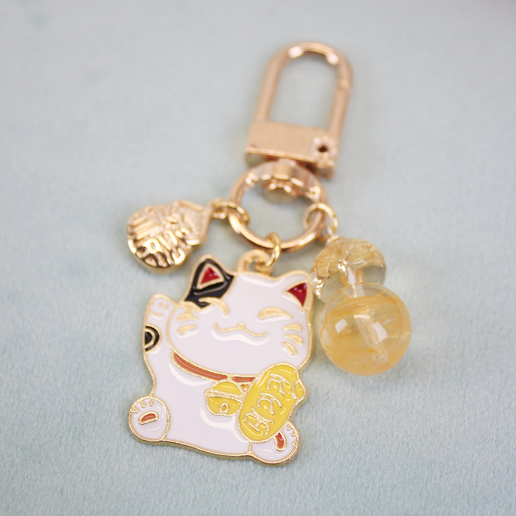 Fortune Cat Crystal Bag Charm