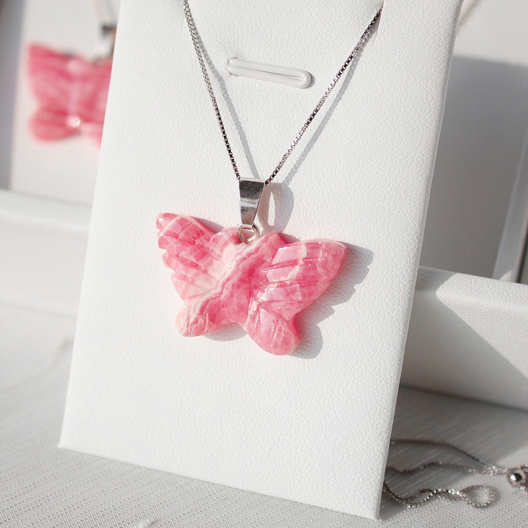 Rhodochrosite Butterfly Necklace