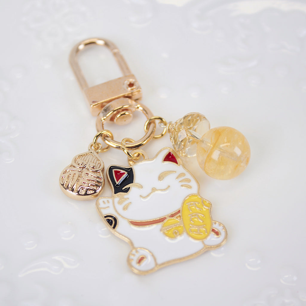 Fortune Cat Crystal Bag Charm