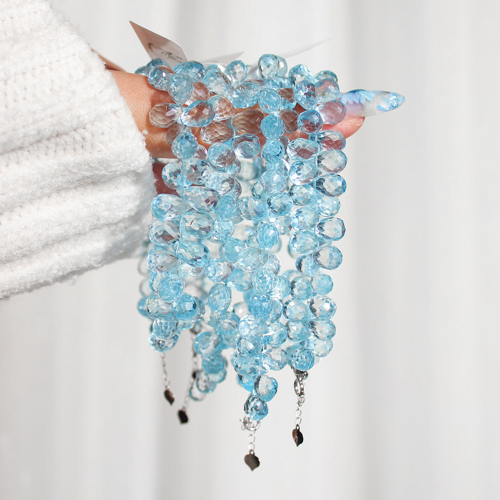 Gem Grade Swiss Blue Topaz Briolette Bracelet