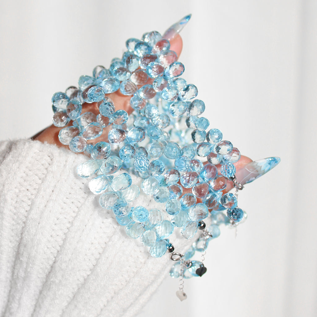 Gem Grade Swiss Blue Topaz Briolette Bracelet