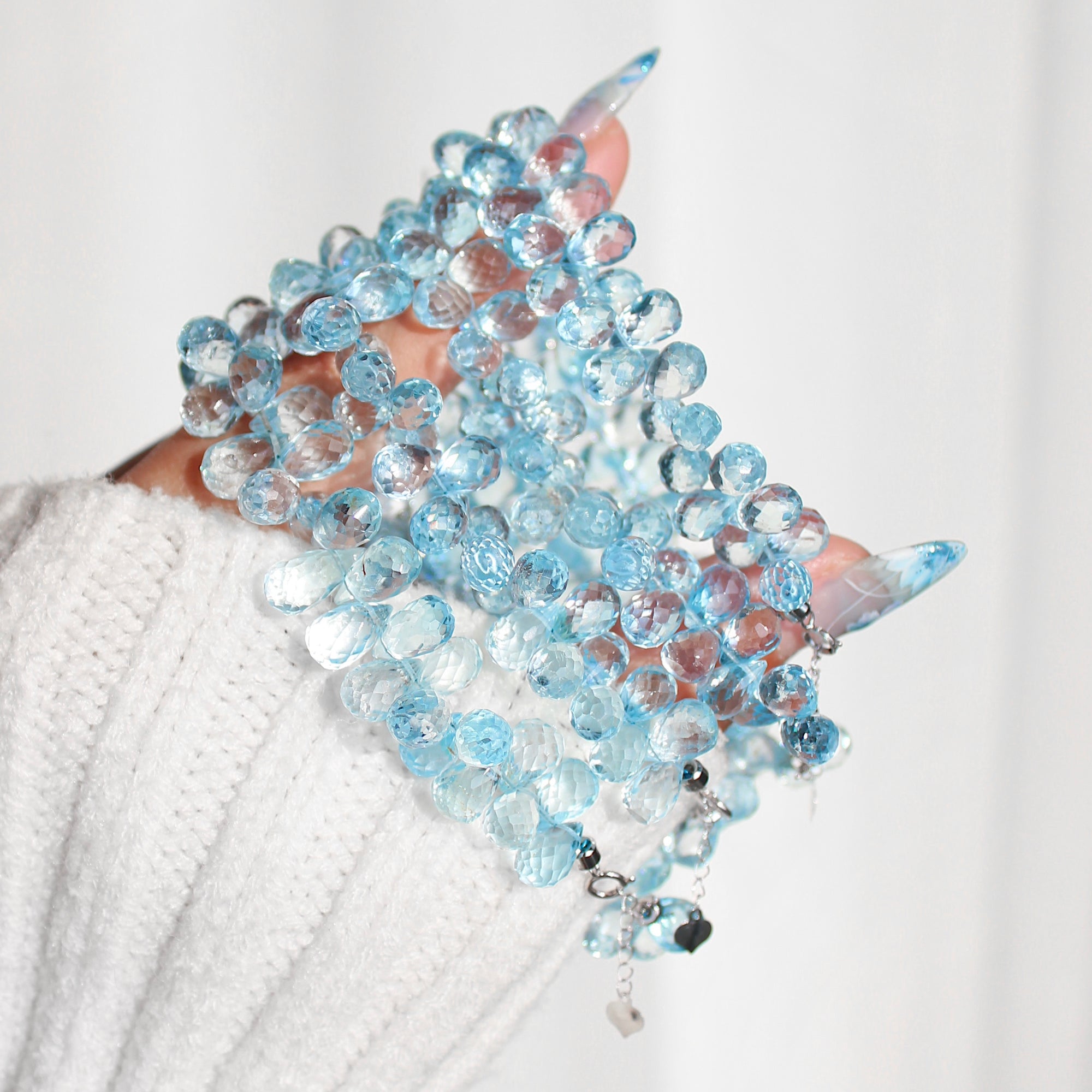 Gem Grade Swiss Blue Topaz Briolette Bracelet