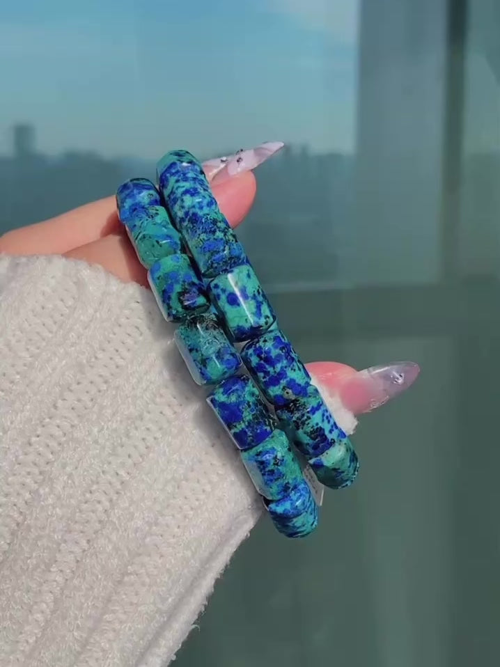 Extra Premium Azurite Chrysocolla Barrel Bracelet