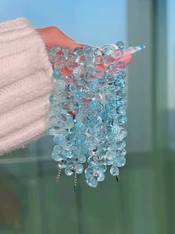 Gem Grade Swiss Blue Topaz Briolette Bracelet