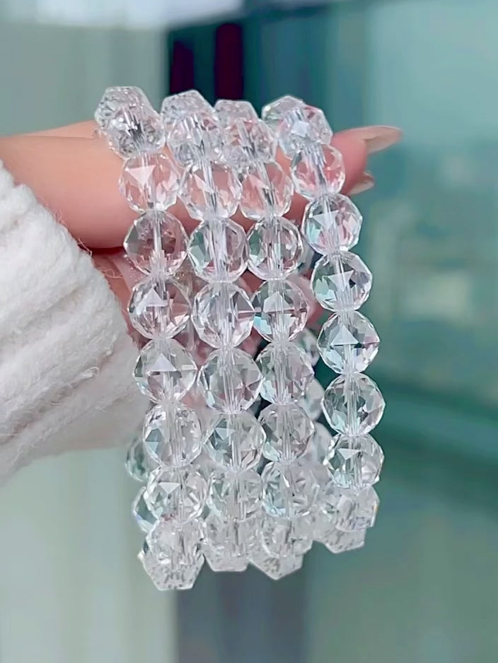 Premium Diamond Cut Faceted Clear Quartz Bracelet