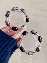 Load and play video in Gallery viewer, Wednesday Addams (Black Flower Agate Barrel) Bracelet
