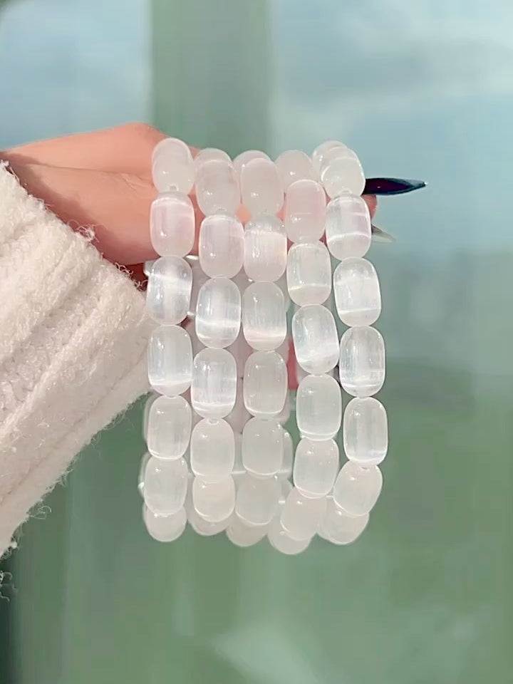 Selenite Satin Spar Barrel Bracelet