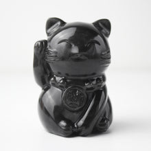 Load image into Gallery viewer, Silver Obsidian Fortune Cat
