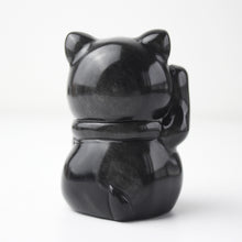 Load image into Gallery viewer, Silver Obsidian Fortune Cat
